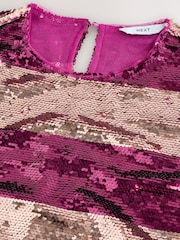Berry Red/Gold Stripe Sequin Boxy Crew Neck T-Shirt - Image 8 of 8