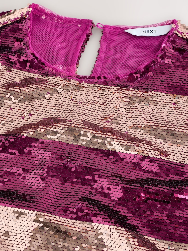 Berry Red/Gold Stripe Sequin Boxy Crew Neck T-Shirt - Image 8 of 8