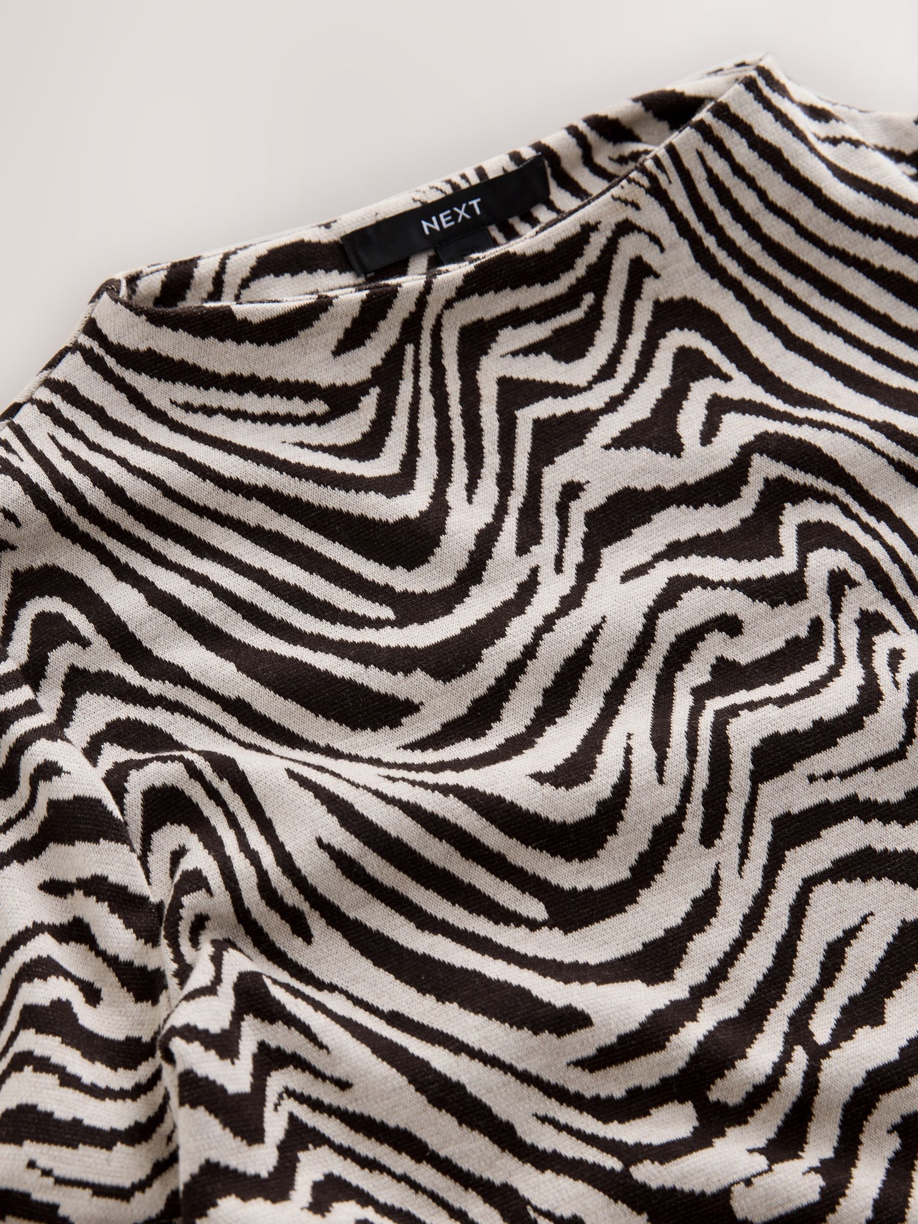Buy Chocolate Brown Zebra Print Jacquard High Neck Long Sleeve Top