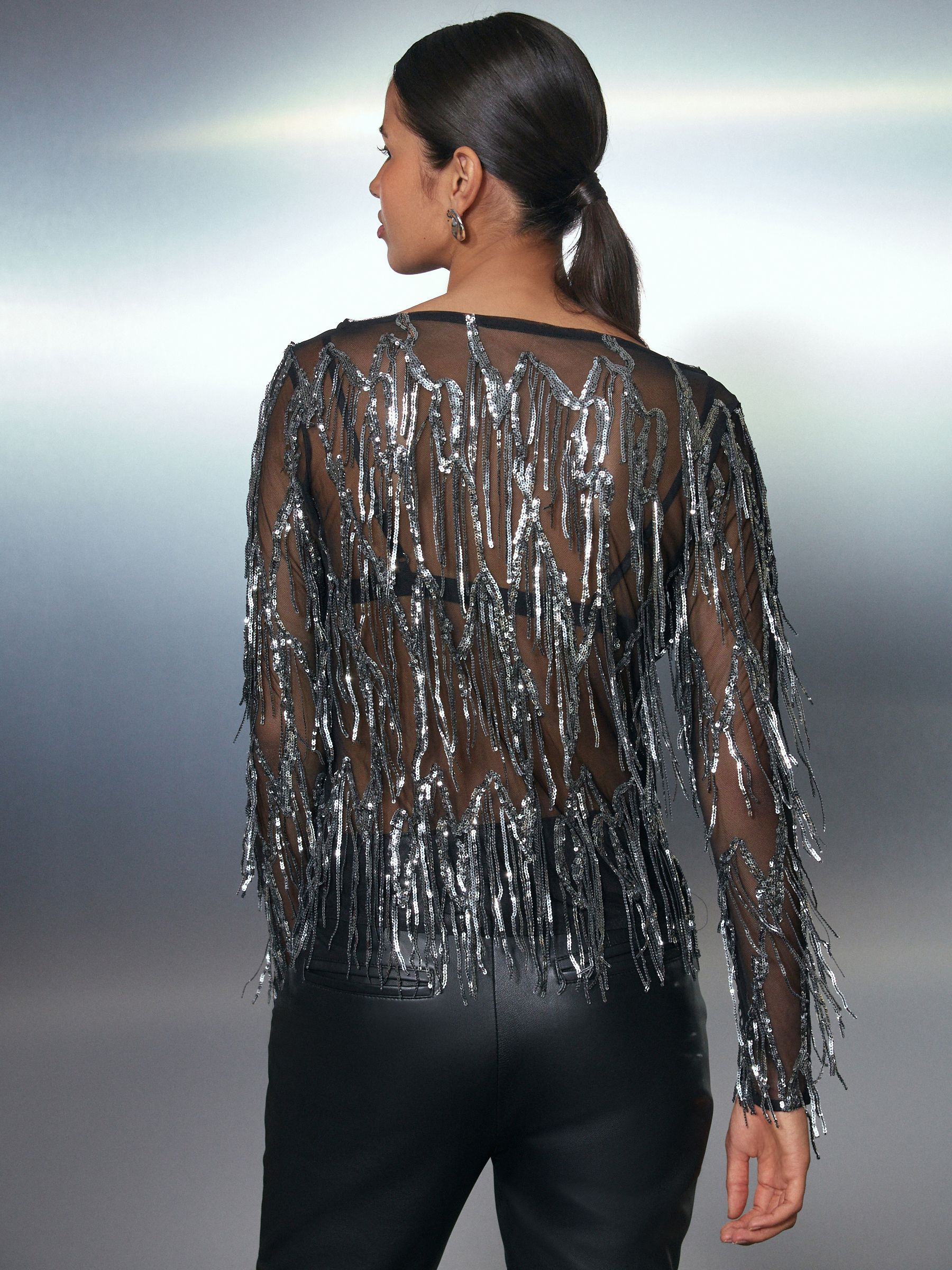 トップス FUTUREARCHIVE GLITTER NELCHECKSHIRT Buy Silver Sequin Tassel Long Sleeve Slash Neck Top from Next USA