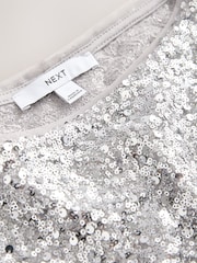 Silver Short Sleeve Slash Neck Sequin T-Shirt - Image 3 of 3