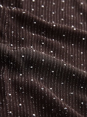 Chocolate Brown Crew Neck Sheer Sparkle Ruched Long Sleeve Top - Image 3 of 3