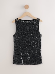 Black Lace Sequin Slash Neck Sleevless Top - Image 6 of 8