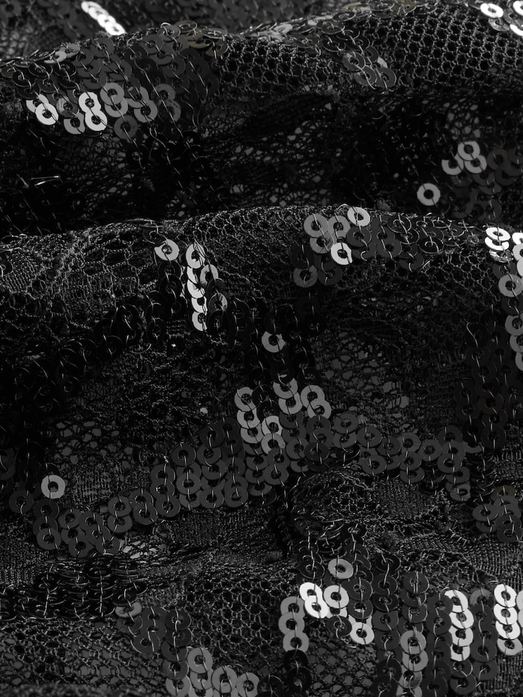 Black Lace Sequin Slash Neck Sleevless Top - Image 8 of 8
