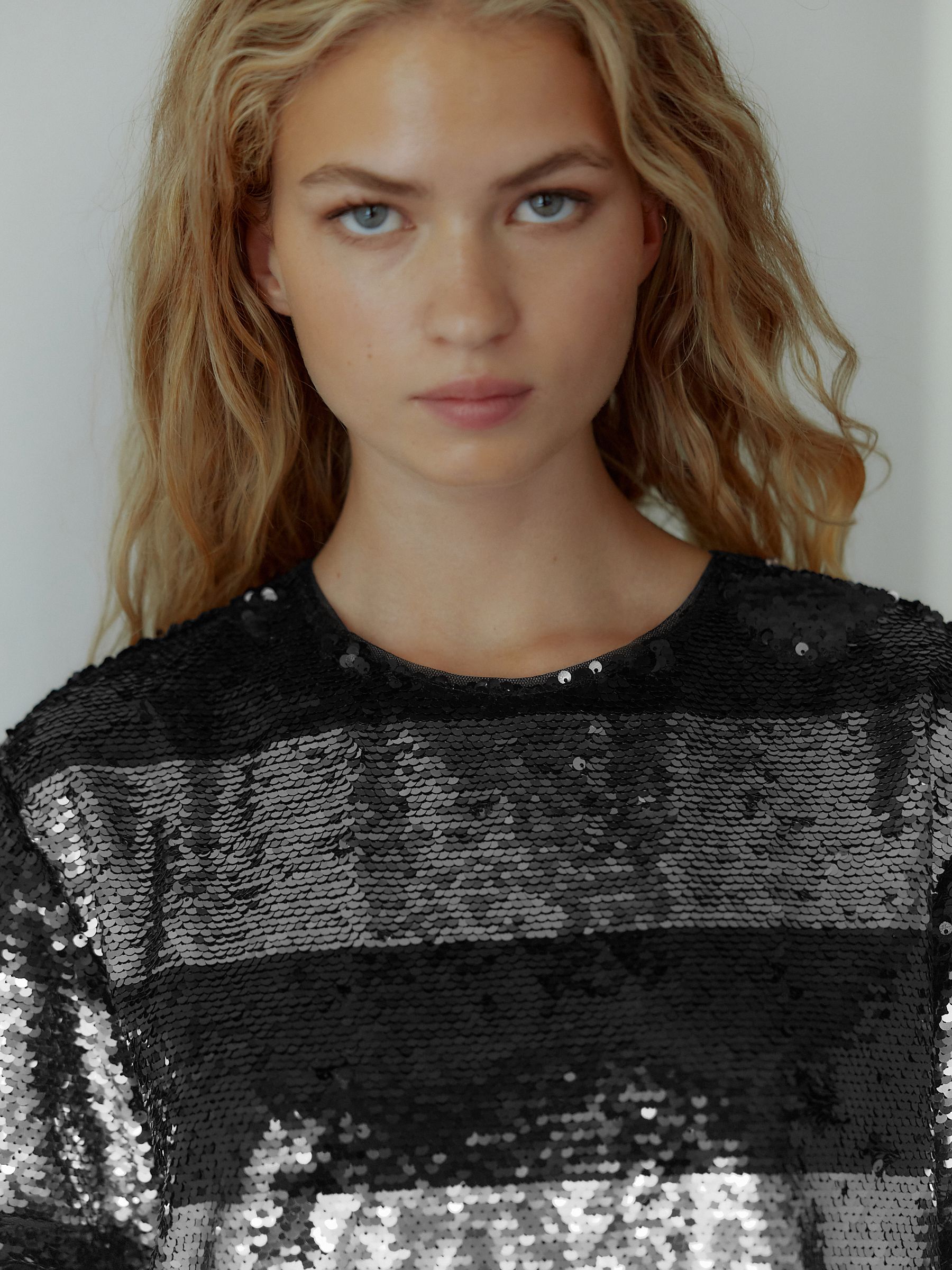 Buy Silver/Black Stripe Sequin Boxy Crew Neck T-Shirt from Next USA