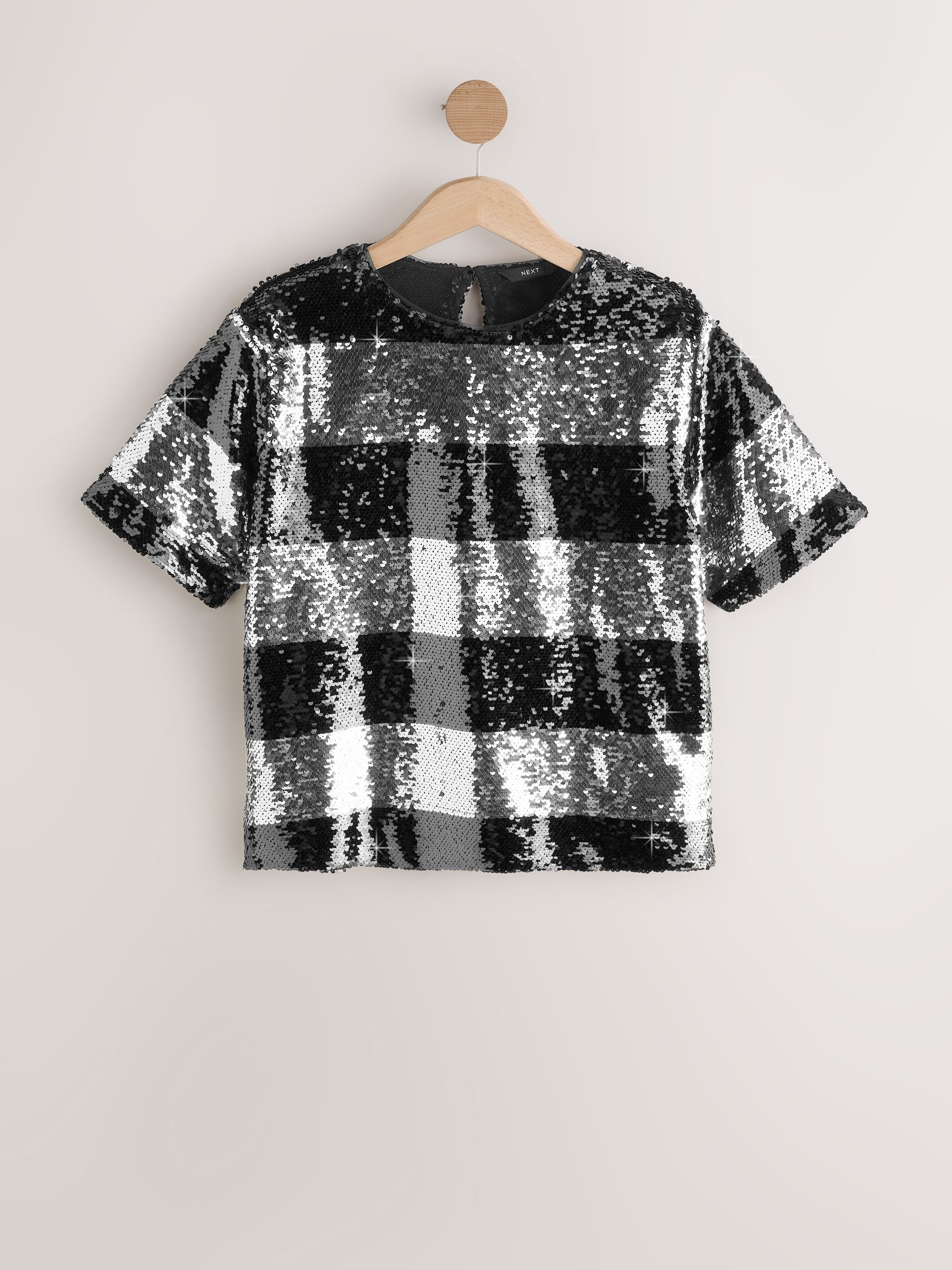 Buy Silver/Black Stripe Sequin Boxy Crew Neck T-Shirt from Next USA