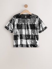 Silver/Black Stripe Sequin Boxy Crew Neck T-Shirt - Image 5 of 7