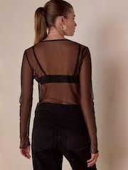 Black Beaded Mesh Long Sleeve Top - Image 2 of 6