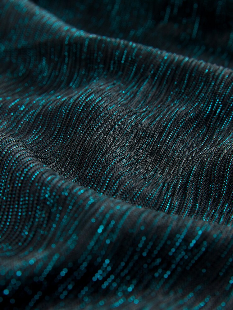 Green Metallic Sparkle Sheer Layer Cap Sleeve Top - Image 2 of 3