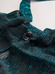 Green Metallic Sparkle Sheer Layer Cap Sleeve Top - Image 3 of 3