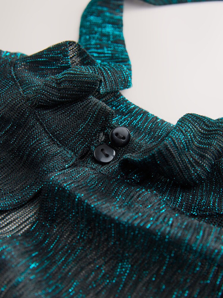 Green Metallic Sparkle Sheer Layer Cap Sleeve Top - Image 3 of 3