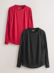Black/Red Active Lightweight Long Sleeve Sports Tops 2 Pack - Image 1 of 12