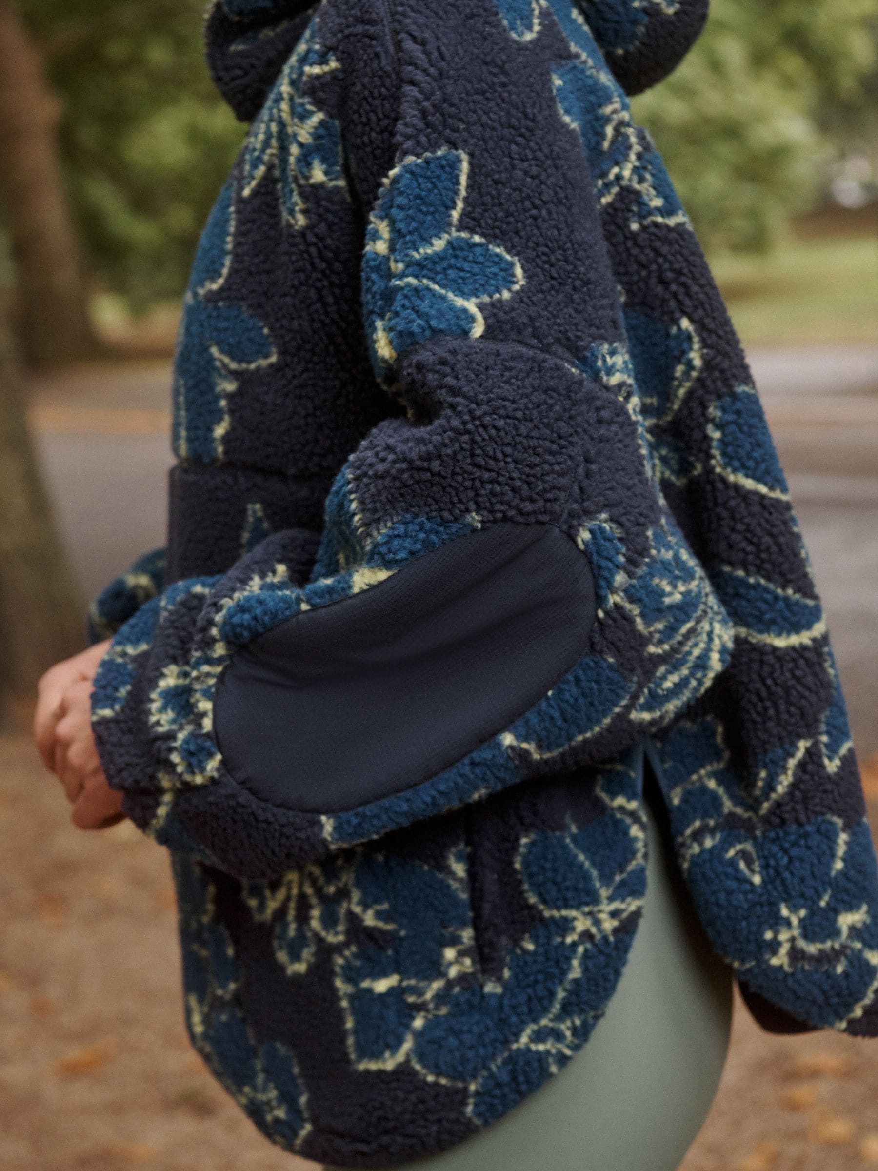 Buy Navy Floral Print Active Borg Hooded Jacket from Next USA