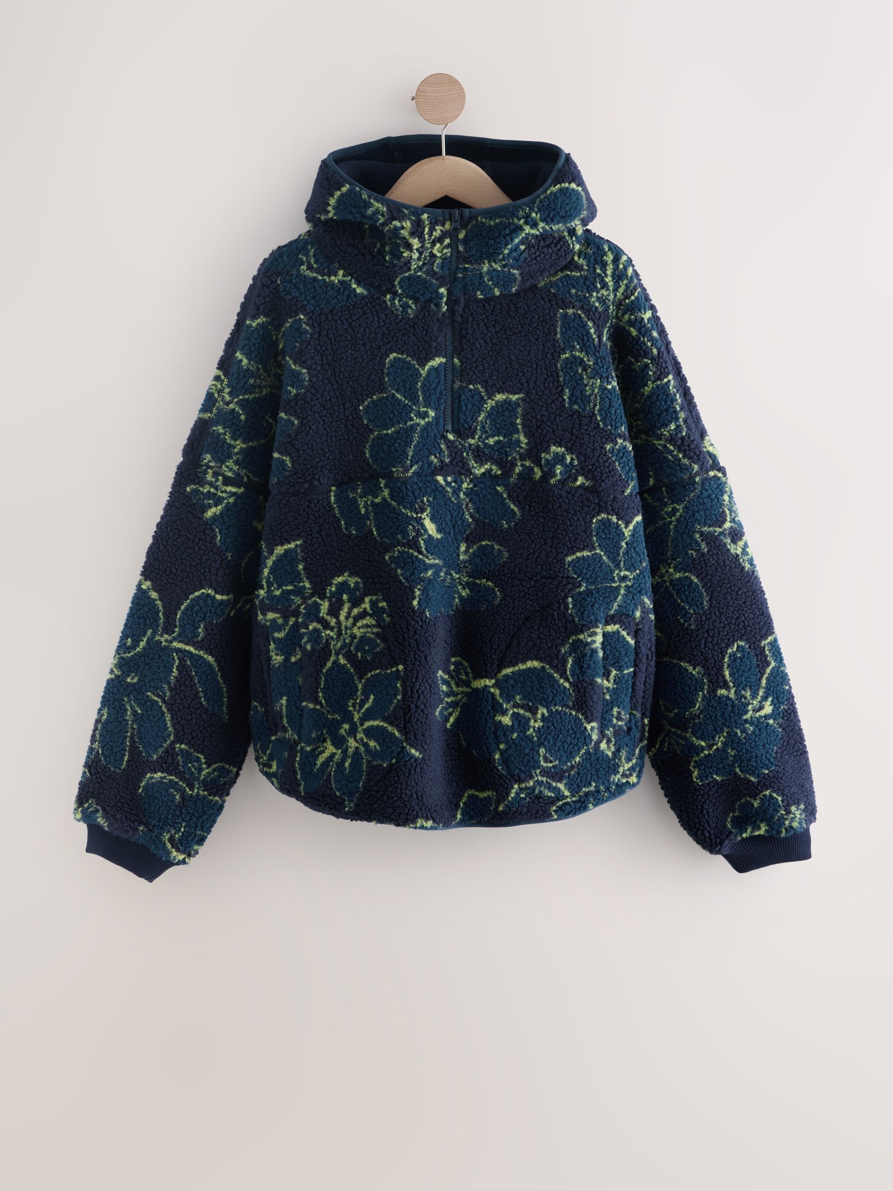 トップス BoTT 25SS 251BoTT04 Flower Hooded Jacket Buy Blue/White Flower Hooded Zip Borg Fleece Jacket (3-16yrs) from