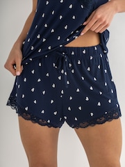 Pour Moi Blue Sofa Loves Lace Soft Jersey Shorts - Image 1 of 4