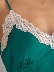 Pour Moi Green Dusk Satin and Lace Midi Chemise - Image 2 of 4