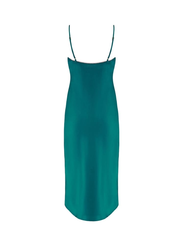 Pour Moi Green Dusk Satin and Lace Midi Chemise - Image 4 of 4