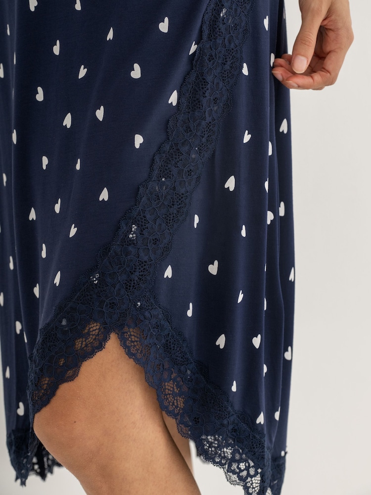 Pour Moi Blue Sofa Loves Lace Soft Jersey Hidden Support Wrap Midi Chemise - Image 2 of 4