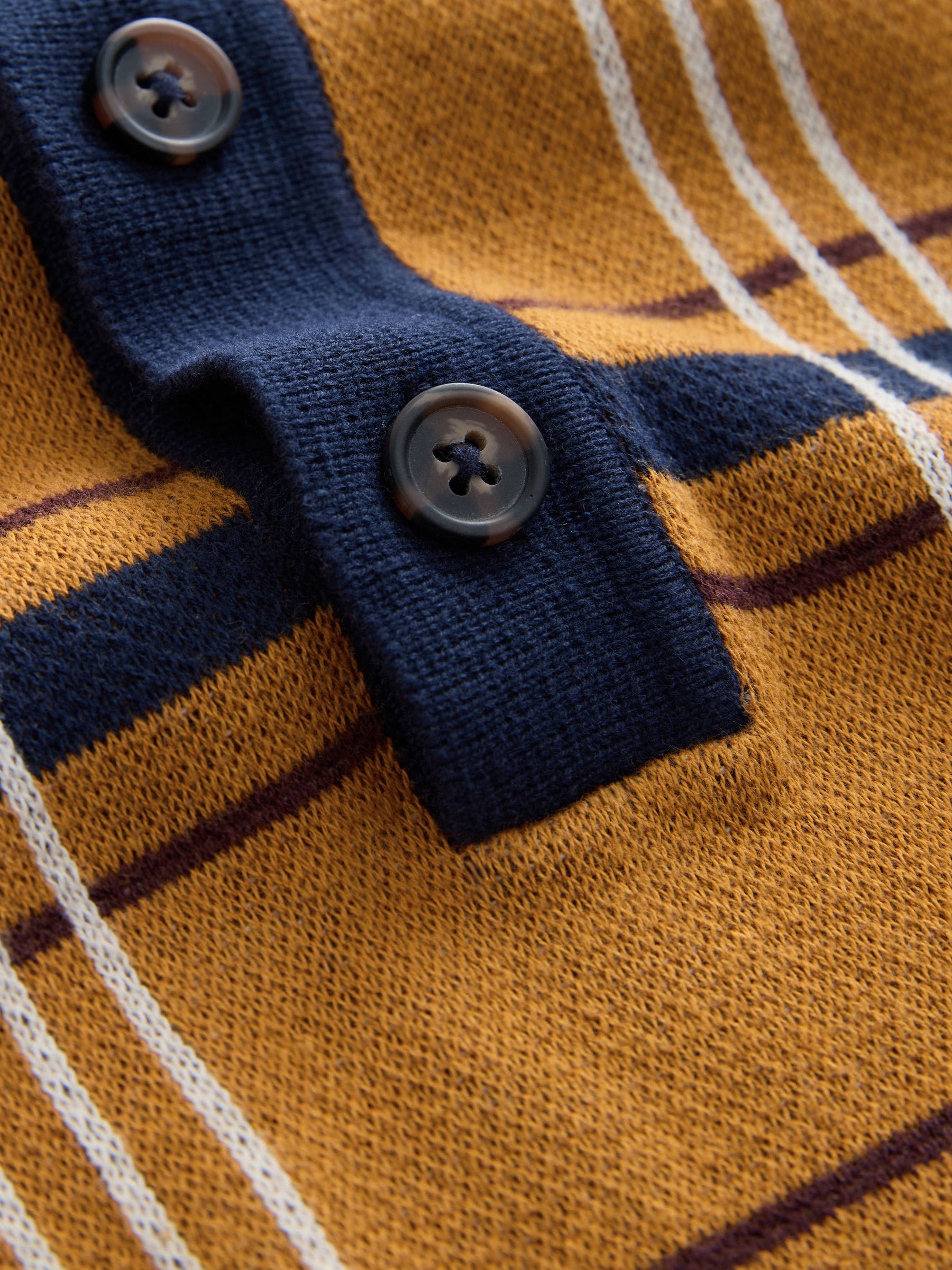 Buy Navy Blue/Mustard Yellow Button Neck Regular Fit Long Sleeve