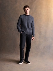 Charcoal Grey Regular Fit Herringbone Knit Crew Neck Jumper - Image 2 of 7