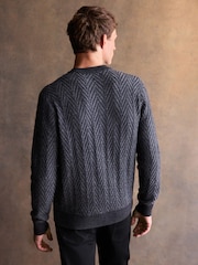 Charcoal Grey Regular Fit Herringbone Knit Crew Neck Jumper - Image 3 of 7
