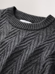 Charcoal Grey Regular Fit Herringbone Knit Crew Neck Jumper - Image 6 of 7
