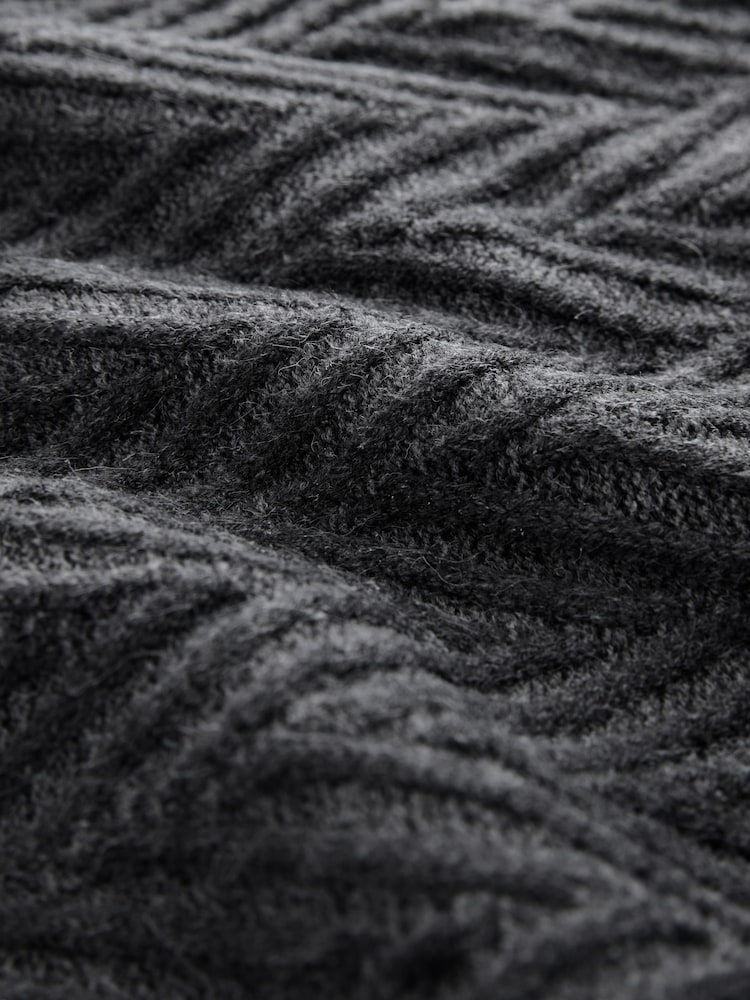 Charcoal Grey Regular Fit Herringbone Knit Crew Neck Jumper - Image 7 of 7
