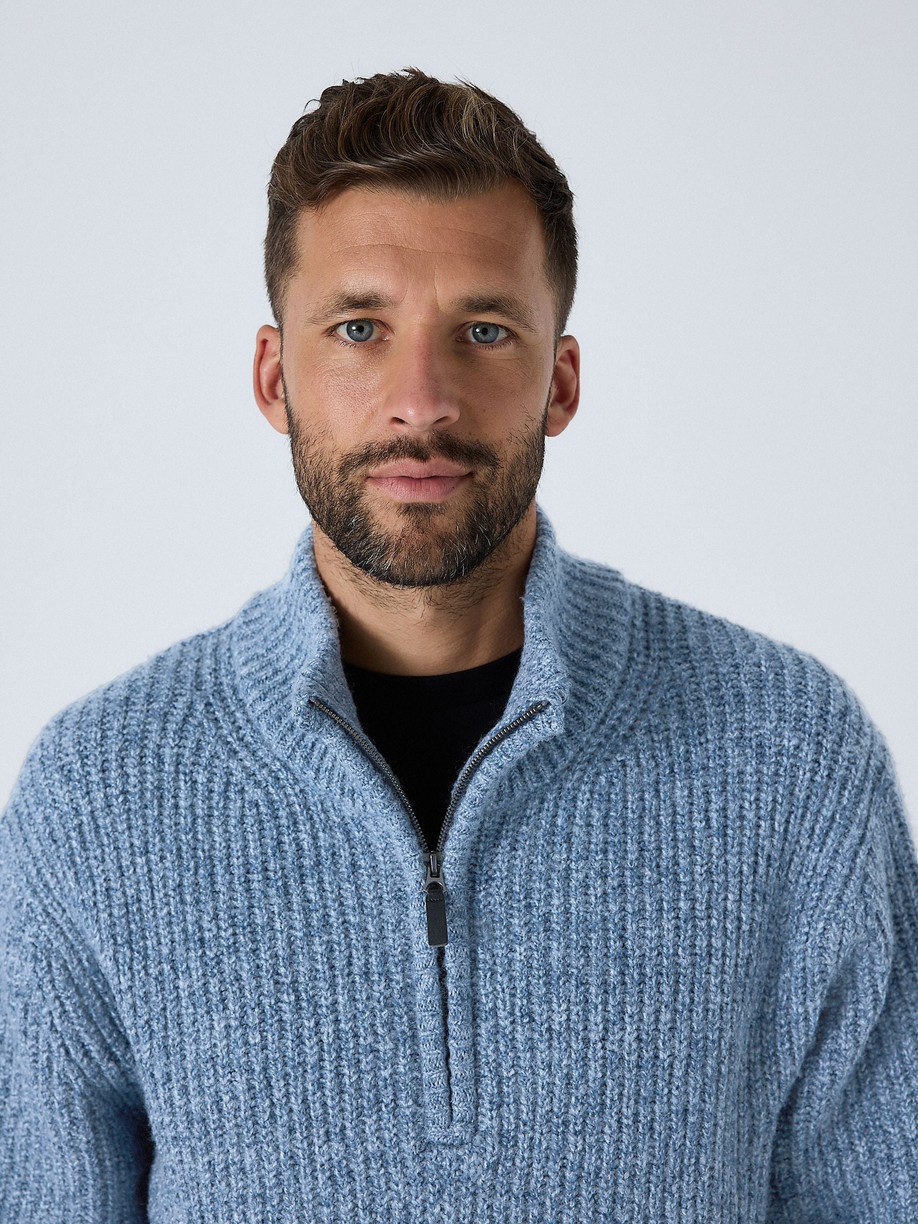 Buy Blue Regular Fit Textured Knit Quarter Zip Neck Jumper with