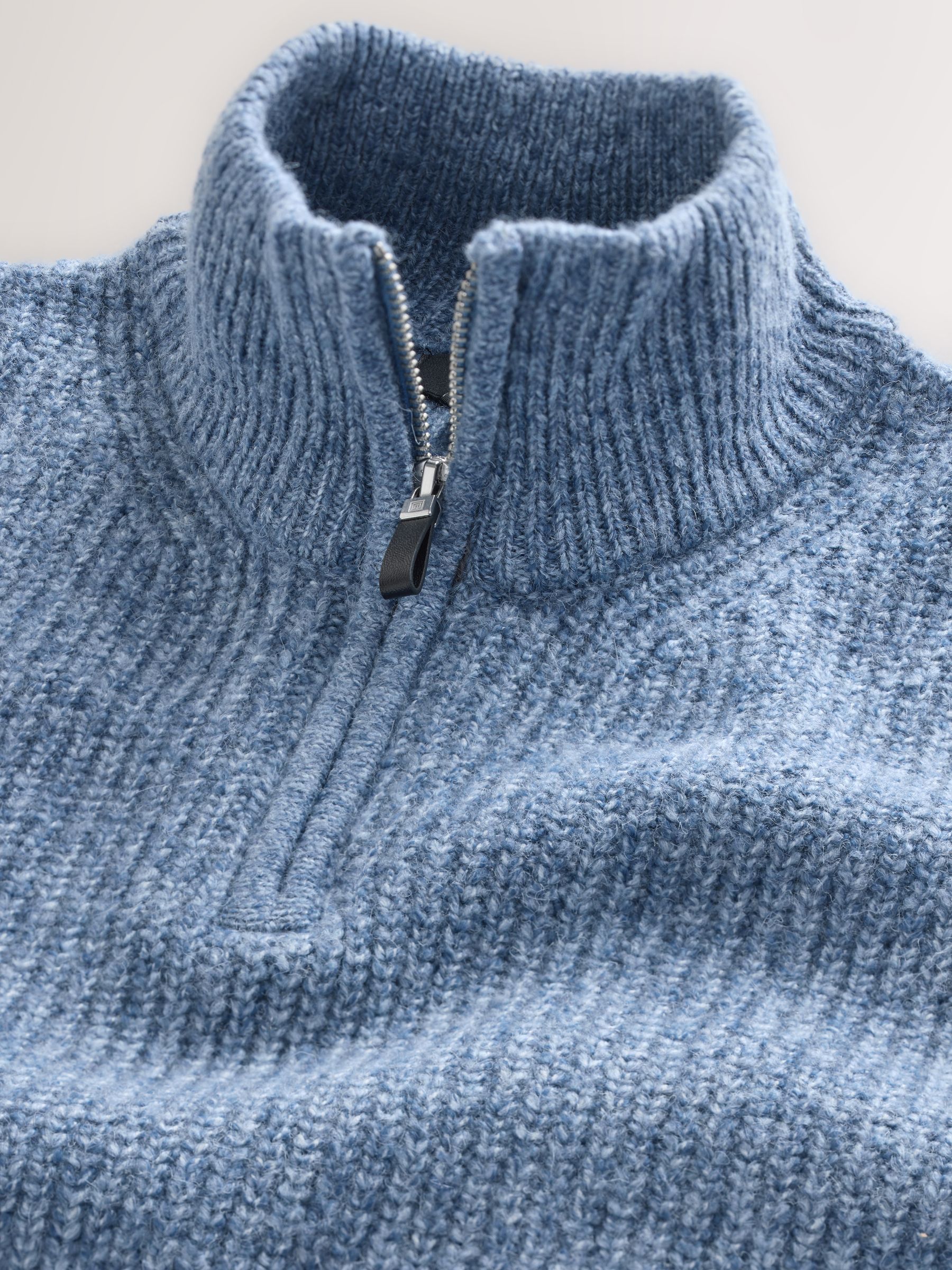 Buy Blue Regular Fit Textured Knit Quarter Zip Neck Jumper with