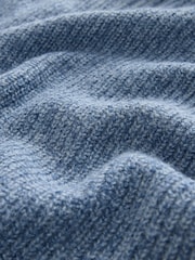 Blue Regular Fit Textured Knit Quarter Zip Neck Jumper with Wool - Image 9 of 9