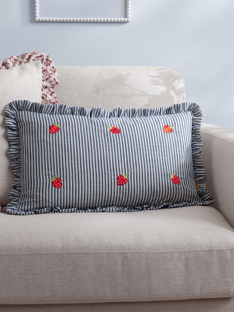 Furn Strawberries Les Fruites Embroidered Ruffle Cushion - Image 1 of 6