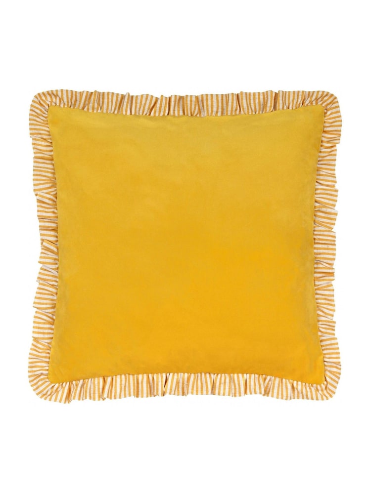 Wylder Yellow Solene Ruffle Matte Velvet Cushion - Image 1 of 3