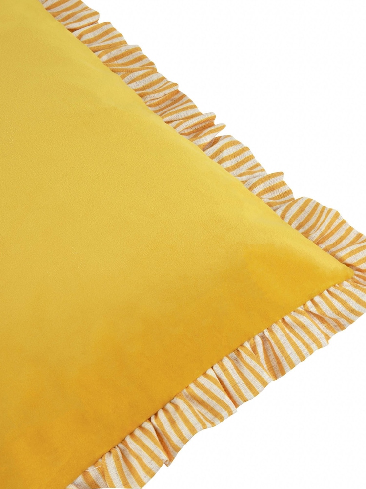 Wylder Yellow Solene Ruffle Matte Velvet Cushion - Image 3 of 3
