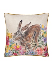 Wylder Nature Multicolour Country Wilds Blossom Hare Printed Cushion - Image 1 of 4