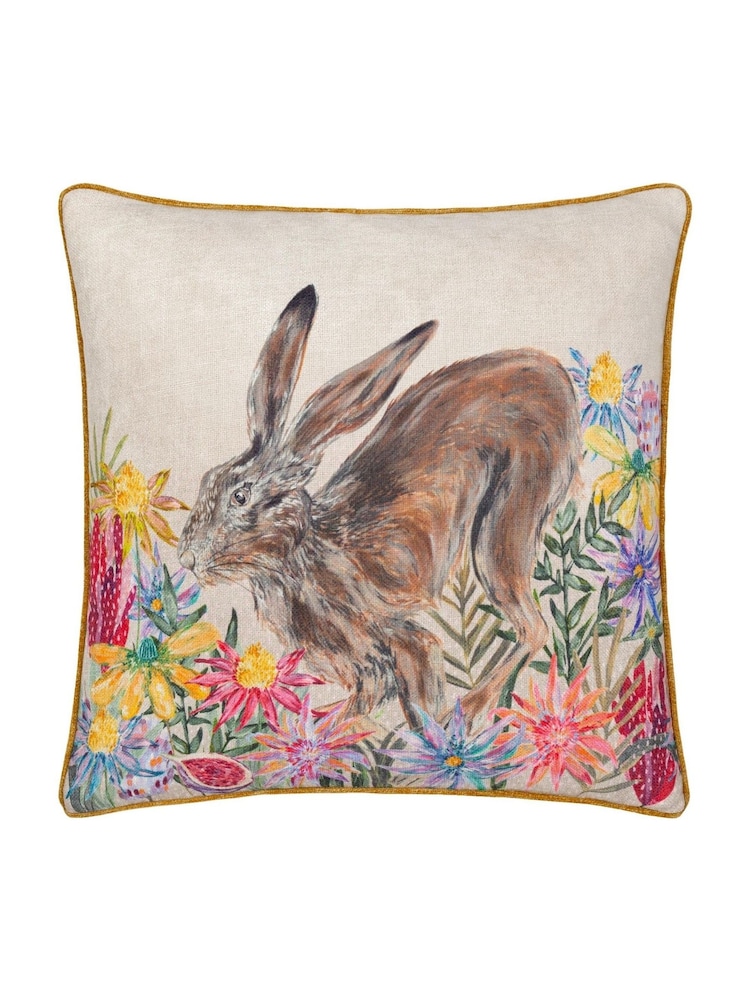 Wylder Nature Multicolour Country Wilds Blossom Hare Printed Cushion - Image 1 of 4