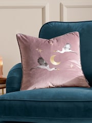 Paoletti Dusty Pink Moonlit Flight Embroidered Polyester Fill Cushion - Image 1 of 6