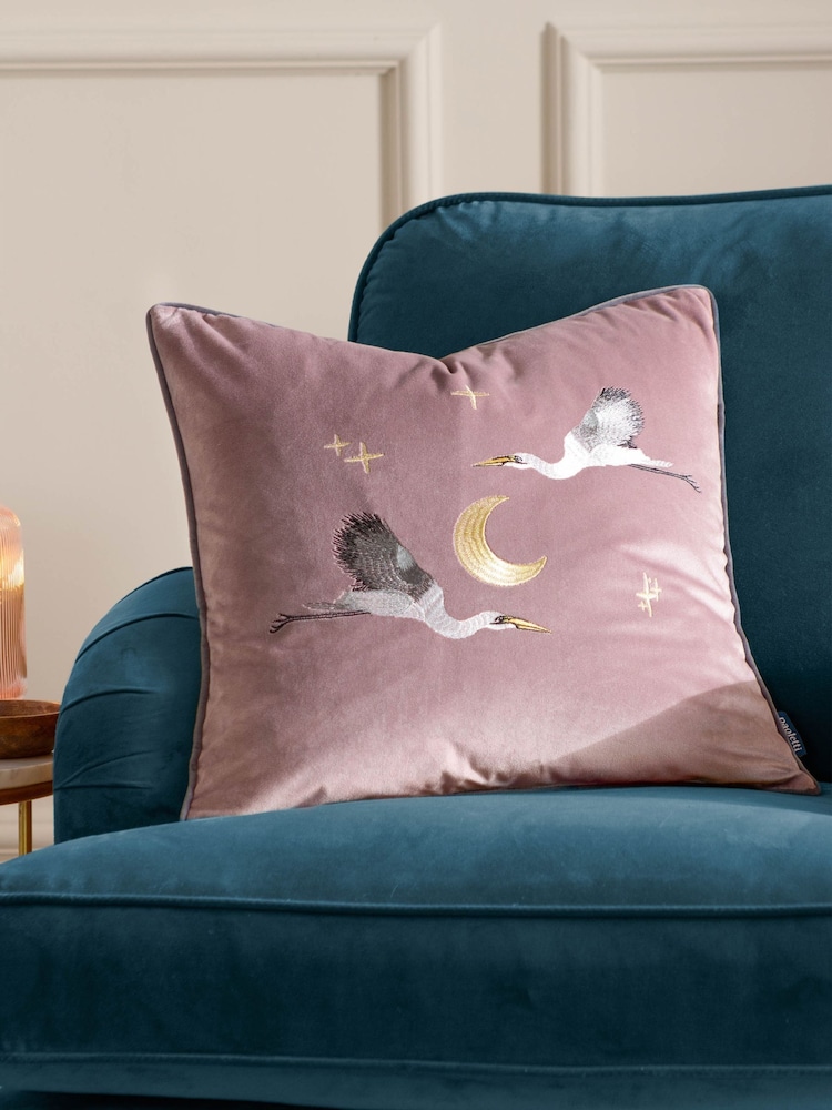 Paoletti Dusty Pink Moonlit Flight Embroidered Polyester Fill Cushion - Image 1 of 6