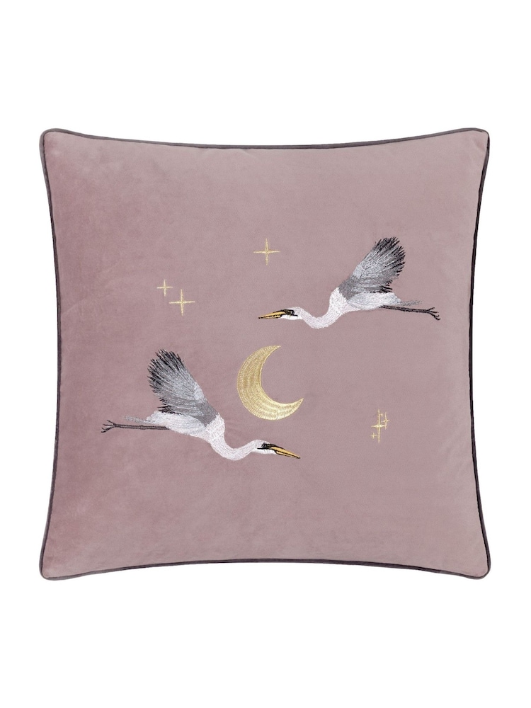 Paoletti Dusty Pink Moonlit Flight Embroidered Polyester Fill Cushion - Image 2 of 6