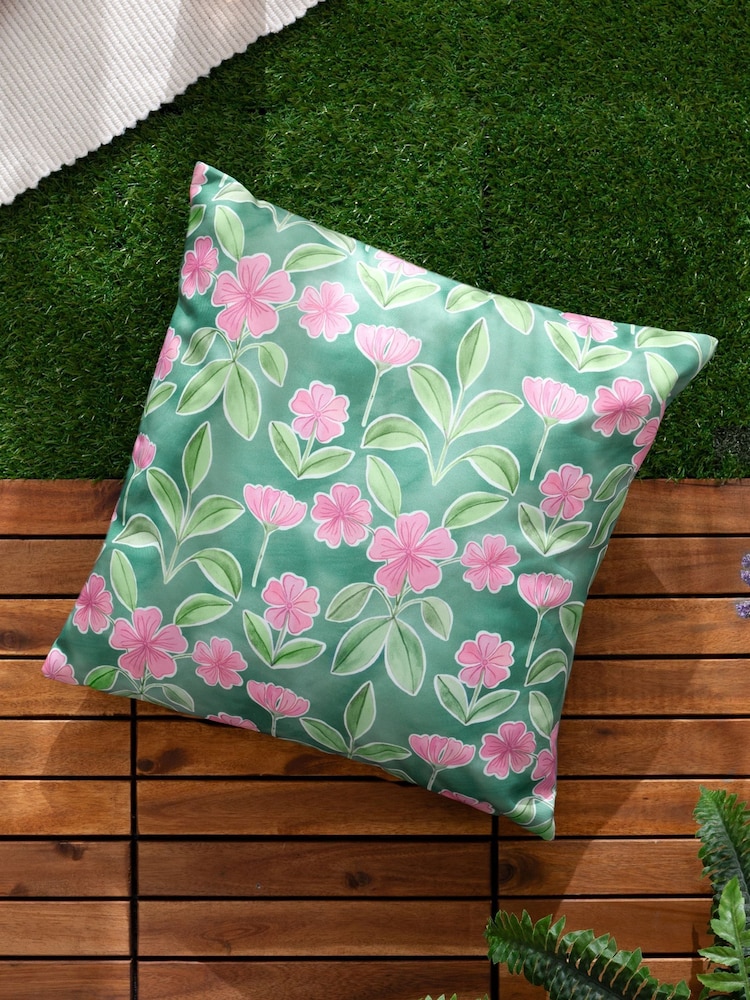 Wylder Duck Egg Blue Viola Printed Reversible Outdoor Cushion - Image 1 of 5