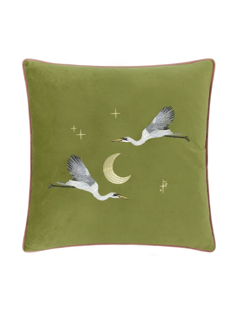Paoletti Olive Moonlit Flight Embroidered Polyester Fill Cushion - Image 2 of 6
