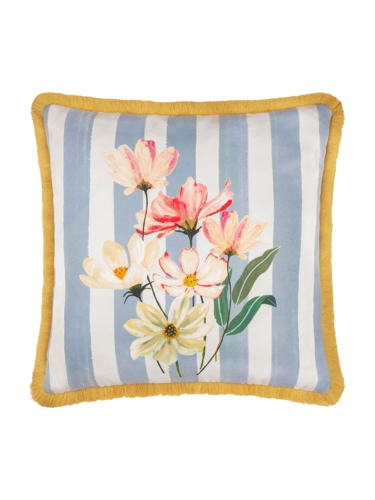 Wylder Nature Blue Marais Cosmos Printed Chenille Cushion - Image 1 of 4