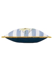 Wylder Nature Blue Marais Cosmos Printed Chenille Cushion - Image 3 of 4