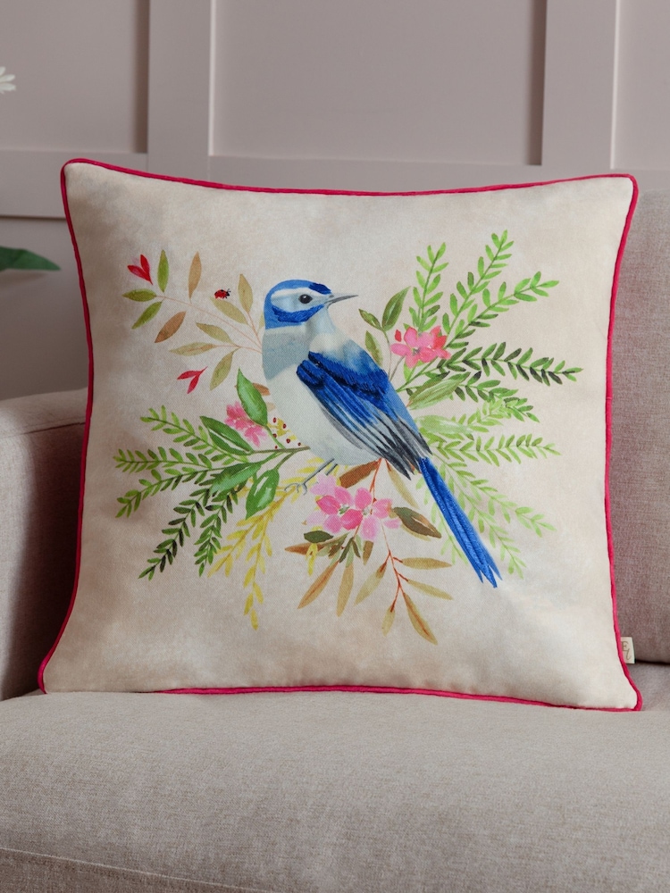 Evans Lichfield Multicolour Daisy Hill Bluebird Printed Cushion - Image 1 of 6