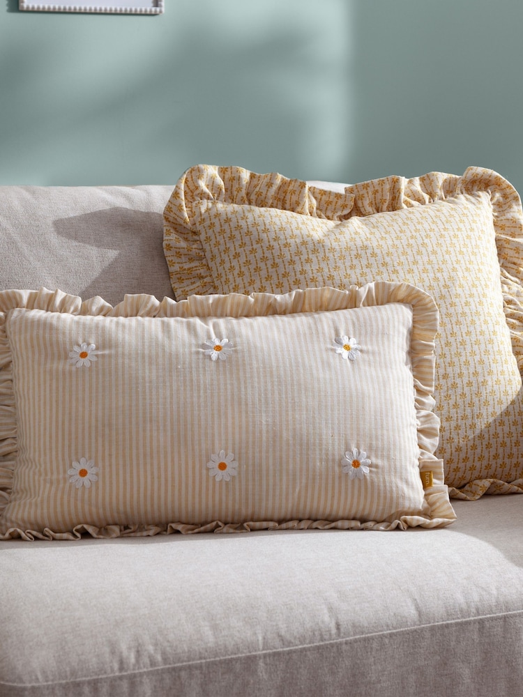 Furn Daises Les Fleurs Embroidered Ruffle Cushion - Image 2 of 6