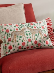Wylder Tropics Linen Okara Leopards Printed Ruffle Cushion - Image 1 of 6
