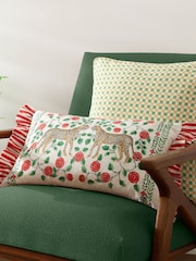 Wylder Tropics Linen Okara Leopards Printed Ruffle Cushion - Image 2 of 6