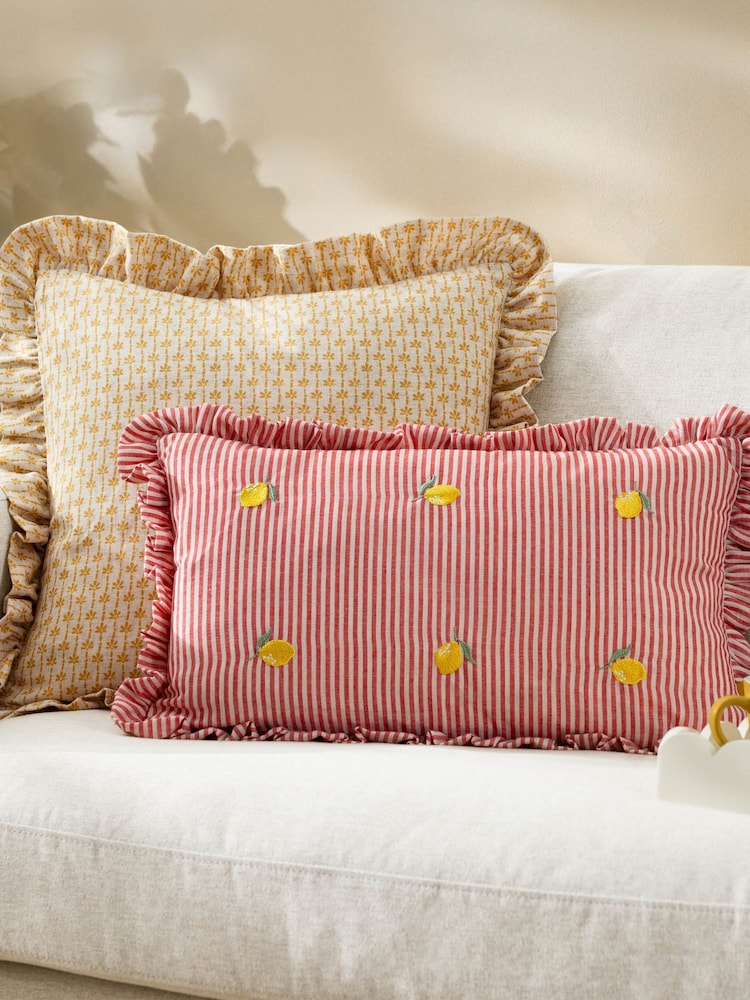 Furn Lemons Les Fruites Embroidered Ruffle Cushion - Image 1 of 6