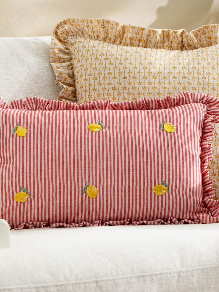 Furn Lemons Les Fruites Embroidered Ruffle Cushion - Image 2 of 6