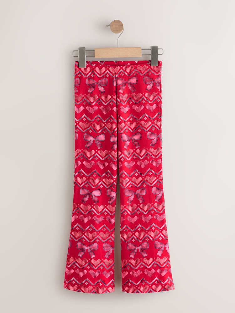 Red Christmas Bow Flare Leggings (3-16yrs) - Image 1 of 4 Red Christmas Bow Flare Leggings (3-16yrs) - Image 1 of 4