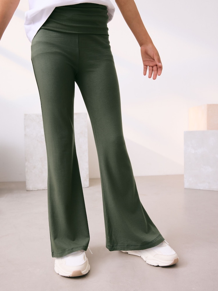 Khaki Green Fold Over Flare Leggings (3-16yrs) - Image 1 of 8
